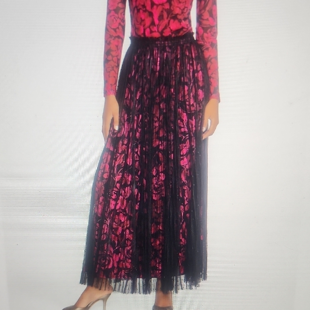 Johnny Was Yolanda Pleated Maxi Skirt Size M $318